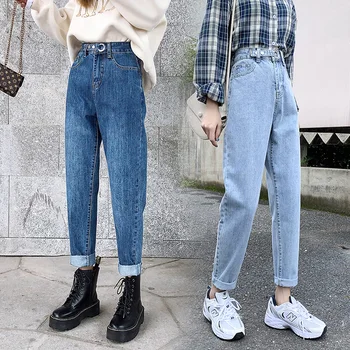 Novo Vintage ženske fant jeans za ženske mama visoka vitka jeans modra priložnostne svinčnik hlače korejski ulične traper hlače