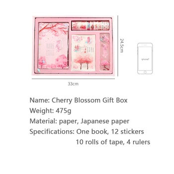 Ustvarjalne Sakura Priročnik Gift Box Set Japonski Darilni Paket Študent Zvezek Darilo Japonski papir, lepilni trak nalepke vladar