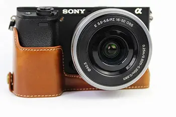 PU Usnje Dnu Fotoaparata Vrečko Primeru Za Sony A6000 A6300 A6500 Fotoaparat Strokovno Fashional pravo Usnje Pol primeru