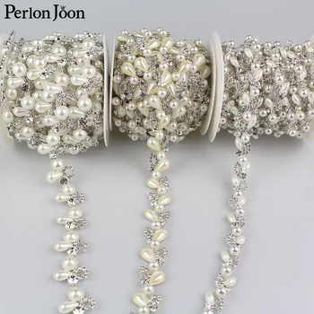 1yard Tri sloge crystal pearl verige okrasnih trim Traku kovinske verige za obleko, vrečko, čevlji, dodatki ML008-1.2.3