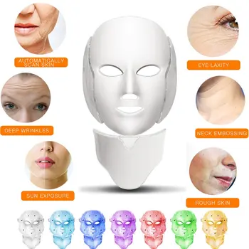 7 Barv Led nega Obraza Maska Led korejski Foton Terapija Obraza Masko Pralni Terapija s Svetlobo Akne Masko Vratu Lepoto Led Masko Padec ladijskega prometa
