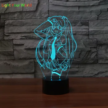 Lep Anime Dekle 3D Noč Svetlobe LED Desk Tabela 3D Lučka Oddaljeno 7 Barva Spreminja, USB Paryt Vzdušje lučka Počitnice Darilo