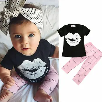 2Pcs Newborn Baby Girl Obleke T-shirt Kratek Rokav Vrhovi+Lepe Hlače, Dokolenke Obleko Nastavite Kostum 2020 Nova