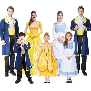 Umorden Halloween Lepota in Zver Kostume Družino Ženske Dekle, Princesa Belle Devica Cosplay Obleko Moških Fant Princ Kostum Obleko