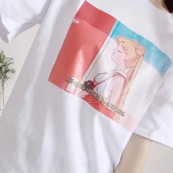 Harajuku Kawaii Roza Bela Majica Vrhovi Ženske Poletje 2019 Korejski Ulzzang Lolita Style Svoboden Tshirt Šolarka, Lepe Obleke G304