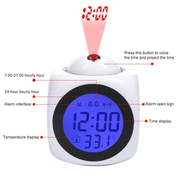 Projekcija LED Budilka Z Vremenske Postaje Termometer Prikaza Datuma Polnilnik USB angleški Glas Poročilo Poziv Snooze Funkcijo