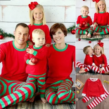 Črtasto Božič Pižamo Nastavite Mama, Hči Poln Rokav Sleepwear Družino Ujemanje Oblačila starši-otrok, Družina Obleke More