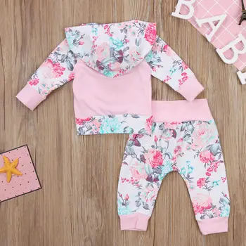 Novo Newborn Baby Toddler Dekleta Cvetlični Hoodies Hlače, Dokolenke Obleko Playsuit Pranje Tiskanje Dolg Rokav Hoodie Oblačila
