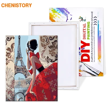 CHENISTORY Okvir DIY Barvanje Z Številkami Wall Art Platno Slikarstvo Parizu Dekle Barve Z Številkami, Barvanje Z Številkami, Home Decor Art
