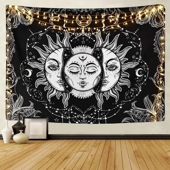 GOANG Sun Moon Črna tapiserija steni visi bohemian dekor hipi čarovnice Psihedelični tapiserija preprogo plaža mat tapiserije