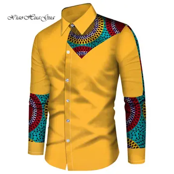Po meri Afriške Tiskanja Oblačila Majica Moški Dolg Rokav Dashiki Moške Srajce, Mens Slim Fit Afriška Oblačila Plus Velikost 6XL WYN966