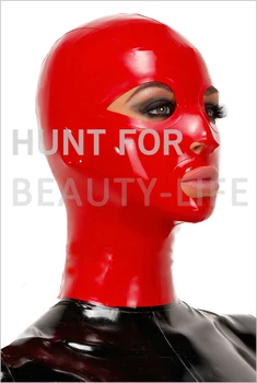 Lateks rdeča maska fetiš dihalne ročno cut verzijo z zadrgo Standard kapuco oči, nosnice, usta odprta vse barve