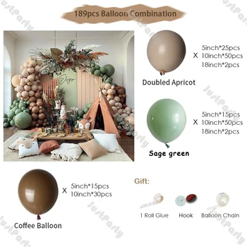 189pcs Podvojila Marelice Balon Arch Poročno Dekoracijo Kave Sage Zelen Balon Garland DIY Obletnico Baby Tuš Korist Dekor