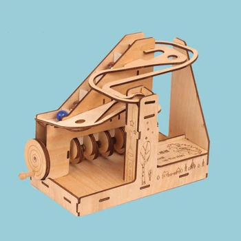 Otrok Marmorja Dirka Teči Labirint Kroglice, Sledi Model Gradnjo Kompleti Waterwheel igro 3D Lesene Sestavljanke sestaviti železniškega darilo za Božič
