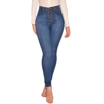 Ženske Pomlad Stretch Visoko Pasu Priložnostne Ravne-zapenjanje Kavbojke Femme Slim Trdna Denim Plus Velikost Jeans Hlače