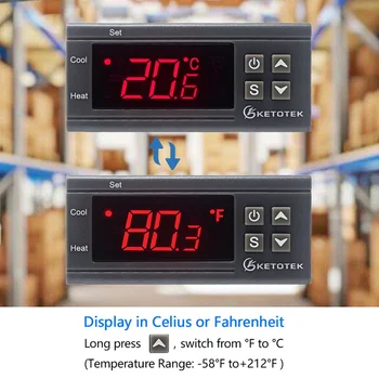 KT1000 Digitalni Temperaturni Regulator Dveh Rele Izhod Termostat Inkubator 110V 220V 10A Toplote Kul Celzija Celzija Zaslon