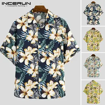 INCERUN 2021 Modni Moški Hawaiian Majica Kratek Rokav Cvjetnim Tiskanja Elegantna River Svoboden Camisas Hombre Ulične Plaži Priložnostne Majice