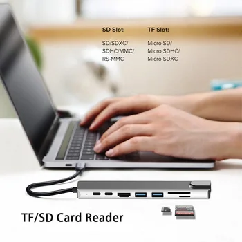 USB C VOZLIŠČE Tipa C do HDMI 4K Ethernet USB 3.0 SD/TF Card Reader USB-C Moč Dostave za MacBook Pro DELL USB C 3.1 Splitter