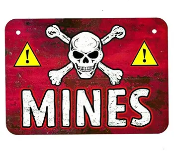 Kovinski Znak MINE zemljišč rudnika področju vojaško vojno nevarnost, opozorilo vojske eksplozivov skull & crossbones NAS človek jama garaža stenski dekor