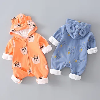Novorojenček otroška oblačila za fante in dekleta Jeseni Risanka romper pozimi toplo dolg rokav z zadrgo Plezanje pižamo 0-24m za malčke