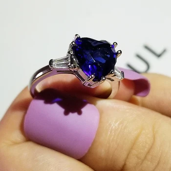 2021 nove luksuzne modra barva srce 925 sterling srebro zaročni prstan za ženske lady obletnice, darila nakit trgovini R5716