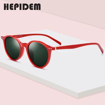 HEPIDEM Acetat Polarizirana sončna Očala Moških Vintage Retro Okrogla sončna Očala za Ženske, blagovno Znamko, Design, Jasno, Pregledno, Sunglass, 9116