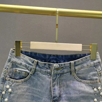 Hlače za Ženske do leta 2020 Poletje Nove Evropske Svoboden Visoko Pasu Hujšanje Industriji Kristalno Tassel Luknjo Traper Hlače Lady Jeans Hlače