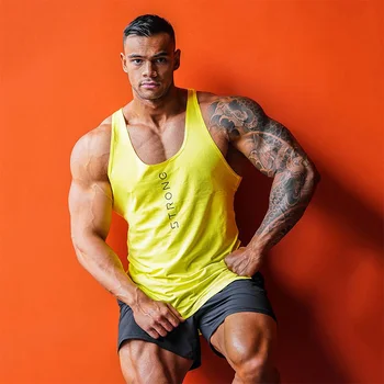2019 Vrhovi Tank brez Rokavov Telovnik VRH Spodnja športna fitnes Mens priložnostne tiskanja Bodybuilding barva rumena siva modra bela