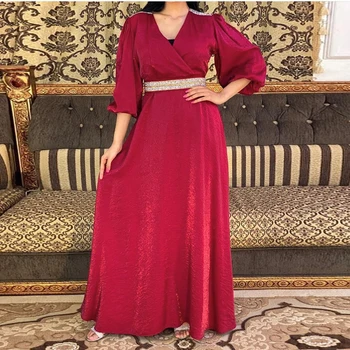 Turčija Arabski Stranka Islamski Način Oblačenja Žensk Rdeče Skromno Muslimanskih Dubaj Maroški Večer Abaya Francija Žamet Diamond Pasu