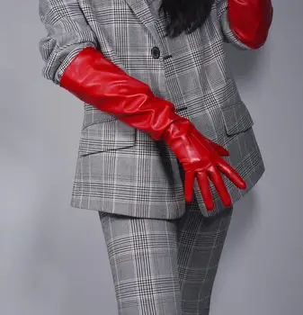 Ženska moda in ženske seksi širok rokav pu umetno usnje rokavice lady ' s club uspešnosti formalno stranko usnje dolge rdeče rokavice 50 cm R1965