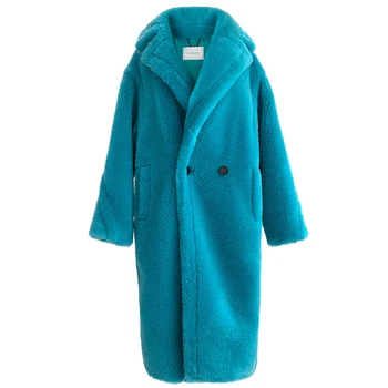 90 % Volne 10% Kašmir Pravi Krzno Plašč Ženske Zimske Obleko Ovratnik Dolgo Narave Medvedek Fur Coats Suknji