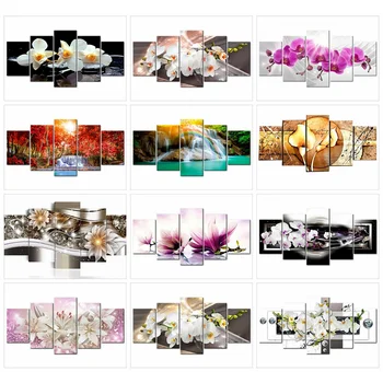 Huacan Diamond Slikarstvo 5pcs/set Cvetja Poln Kvadrat Diamond Vezenje Multi-picture DIY doma dekoracijo