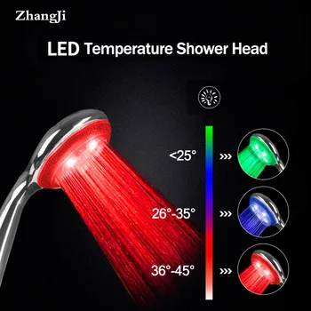 Zhangji Nove LED termostata Tuš Glavo Super Velika Plošča s 3 Spremembe Barve 5 Chrome Plating Visoke Kakovosti