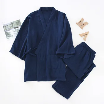 2PCS Sleepwear Ljubitelji' Japonski Slog Pižamo Nekaj Bombažne Gaze, Znoj Pare Kimono Kopalne Obleke Svoboden Mehko Domov Oblačila Obleko