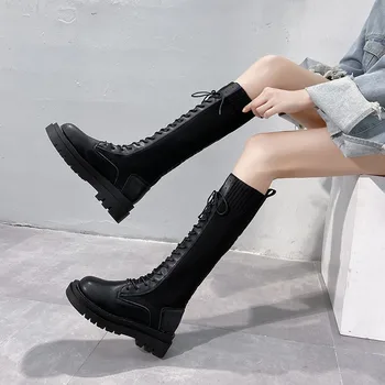 2020 nove ženske dnom Visoki škornji mehko dno udobno Britanski stil čevlji korejska različica Debelo dno ženske čevlje 35-40