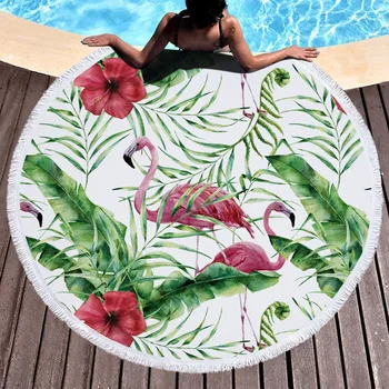 INS Vroče Tropsko Listi Flamingo Natisnjeni 150 cm Tassel Plaži Odejo za Piknik Kampiranje Mat Krog Sandbeach Brisačo Pad Šal Vzmetnice