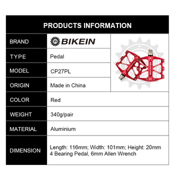 BIKEIN Aluminij Zlitine Gorsko Kolo 9/16 palčni Platforme Pedali Kolesarjenje MTB BMX 4 Zaprti Ležaji Pedal Ultralahkih 340g 6 Barv