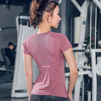 Kratkimi Rokavi Ženske, Šport T-Shirt Krog Vratu Fitnes Dihanje Spodnja Žensk Telovadnici Usposabljanje Teče Hitro Suhega Očesa Vrh