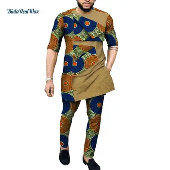 Afriški Stil Oblačil Moški Print Oblačila Bombaž Mozaik Vrh in Dolge Hlače Določa Afriške Tiskanja 2 Kos Hlače Določa WYN1054
