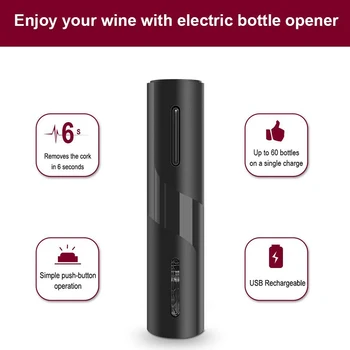 Električni Odpirač za Vino za ponovno Polnjenje Samodejno žepni nož Vina, Steklenica Odpirač s Folijo, Cutter & USB Kabel za Polnjenje, Obleka za Domov Nas