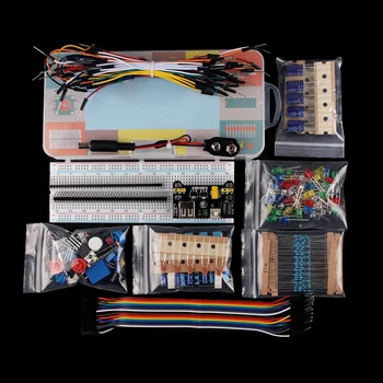 Elektronskih Komponent Super komplet z Skakalec Žice Upor Tranzistor RGB Kondenzator LED Zumer Potenciometer Stikalo za Arduino