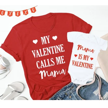 Valentines Mamica in Mi Ujemanja Obleke 2021 valentinovo Mama in Baby Srajce Ujemanje Mamica Me Obleko Deklica Oblačila