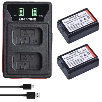 Batmax NP-FW50 NPFW50 FW50 Baterije akku+LED Dual USB Polnilec za Sony Alpha a6500 a6300 a7 7R a7R a7R II a7II NEX-3 NEX-3N NEX-5