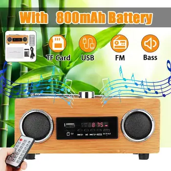 Brezžični Bambusa Retro Vintage Radio Super Bass FM Radio Klasične Sprejemnik USB Multimedijski Zvočnik Z MP3 Predvajalnik Daljinski upravljalnik
