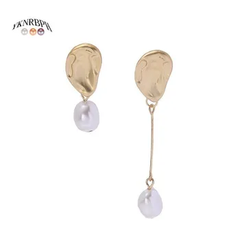 YKNRBPH S925 srebrno iglo Uhani asimetrične pearl je zelo preprosta veter Uhani Spusti deklica Srca Uhani