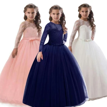 Vroče Prodaje 3-14 Let Otroci Stranke Obleke 2019 Novo Obliko Dolge Rokave Cvet Dekle Obleko Za Poroke Otrok Princesa Žogo Halje