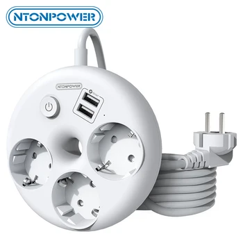 NTONPOWER USB Power Trak s 3 Metrov Podaljšek Univerzalna Električna Vtičnica EU Plug za Potovanja 3 AC Vrata Omrežni Filter