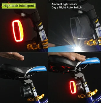 X6 brezvrvični Lasersko Svetlobo Smart Rep Lučka USB Polnilne Kolesarjenje Varnost Warnin Kolo Led Luč Varnost Utripajoča Svetloba