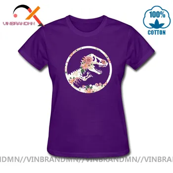 Smešno Jurassic Svetu majica s kratkimi rokavi ženske Cvetlični motiv Dinozaver Park T-shirt mlada ženska mladinska slim dekliška Dino Tees femme camiseta