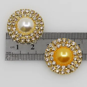 Krog 10pc 25 mm, zlati kovinski pearl nosorogovo Gumbi Kristalno Poroko Decoratio Oblačila, lase cvet center za scrapbooking